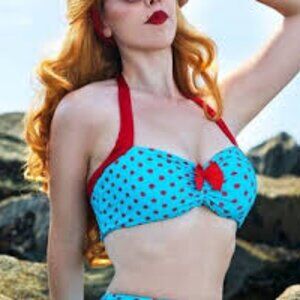 Dottie Bikini Top in Aqua Blue and Red/ sz XXL